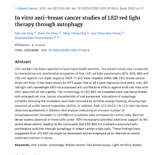 In vitro anti-breast cancer studies of LED red light therapy through autophagy